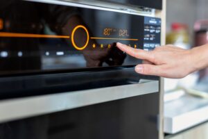 Close up view of oven in heating process