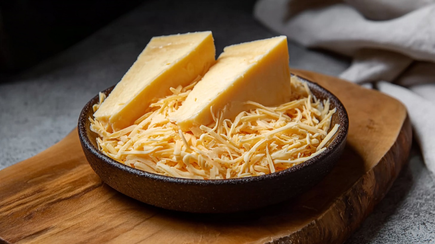 Bowl with shredded Monterey Jack cheese and wedges on top