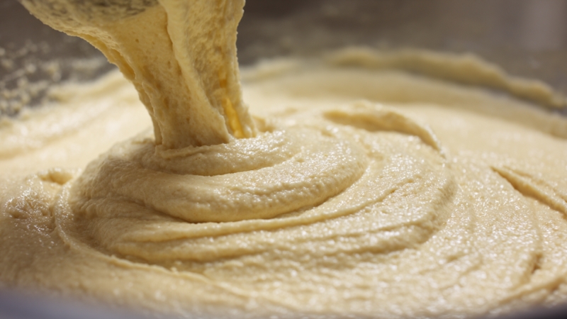 Raw pancake batter in a bowl