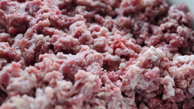 Close-up of raw ground beef showing texture and color
