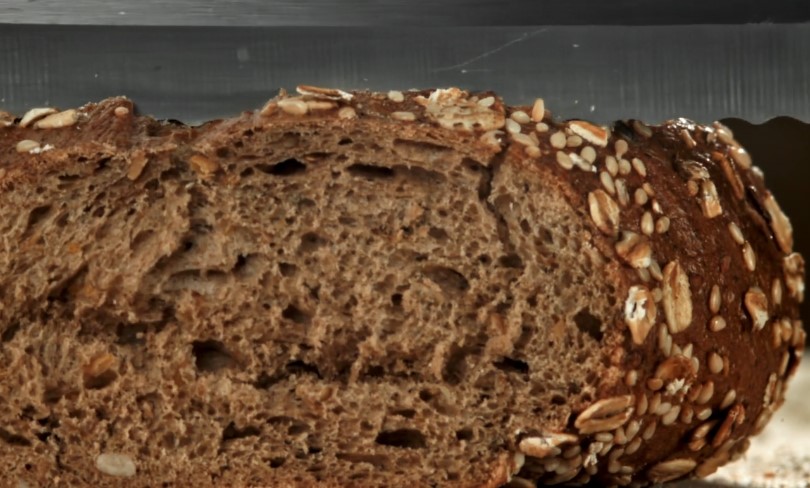 Close up view of a slice of bread