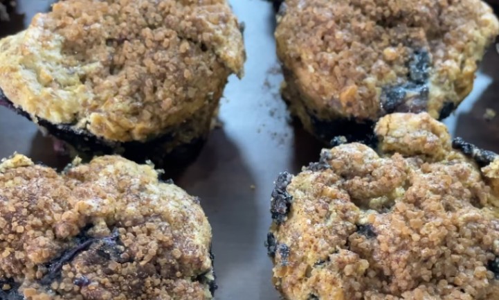 Close up of baked blueberry oatmeal cups