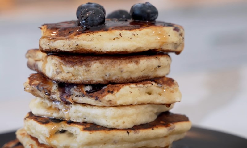 Oatmeal blueberry yogurt pancakes in a plate
